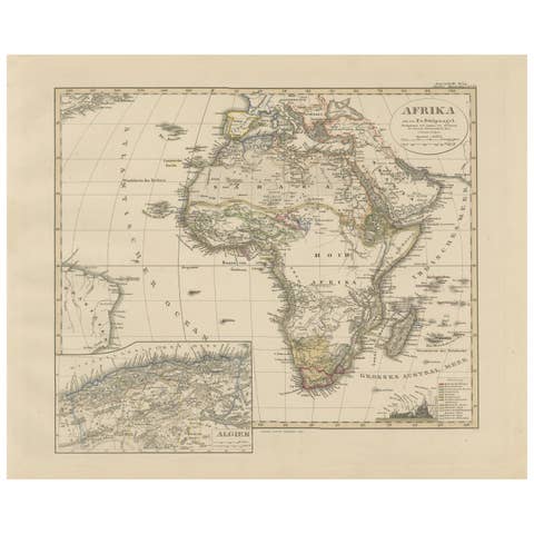 Colorfull Antique Map of Africa with Algeria Inset – Stieler Atlas 1858