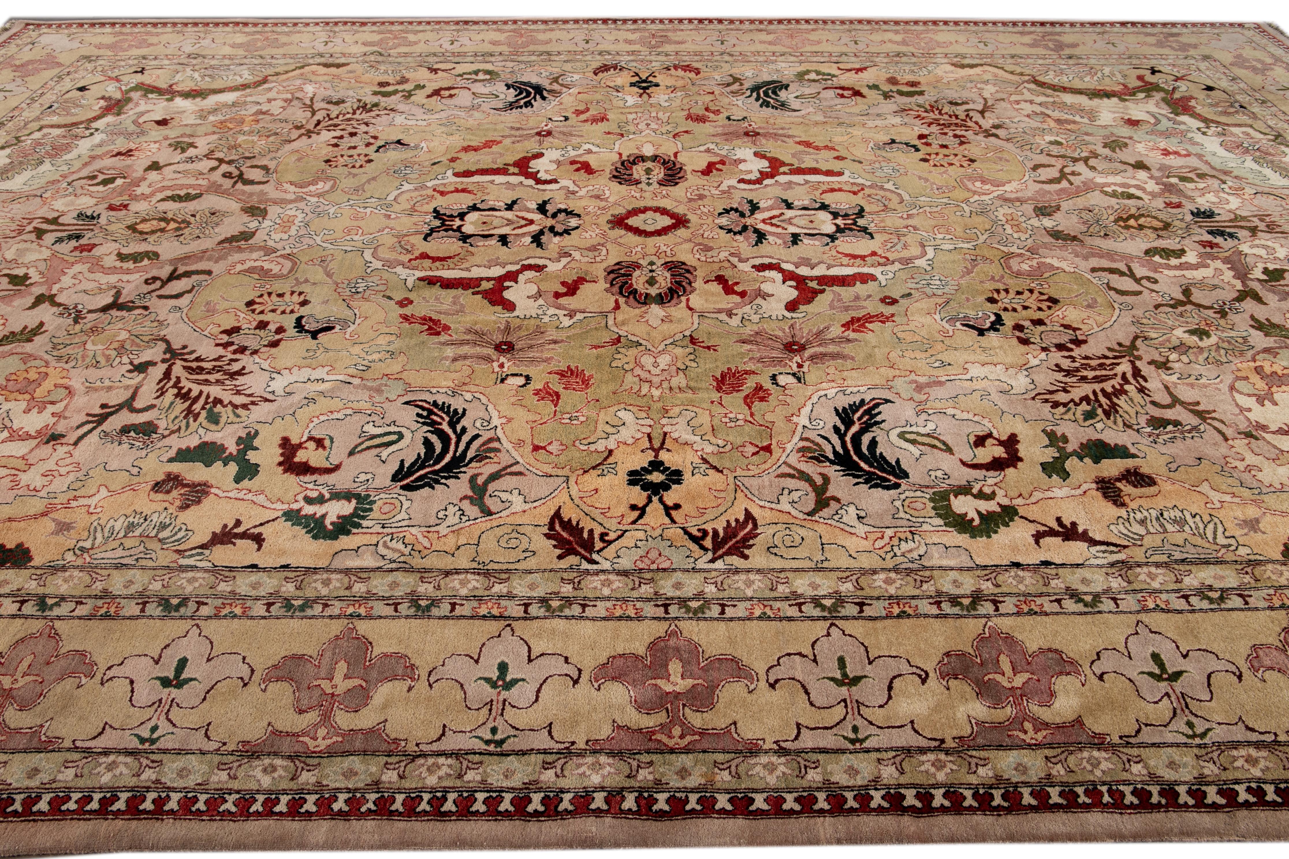 Bunter indischer Agra handgefertigter Wollteppich im Angebot 2
