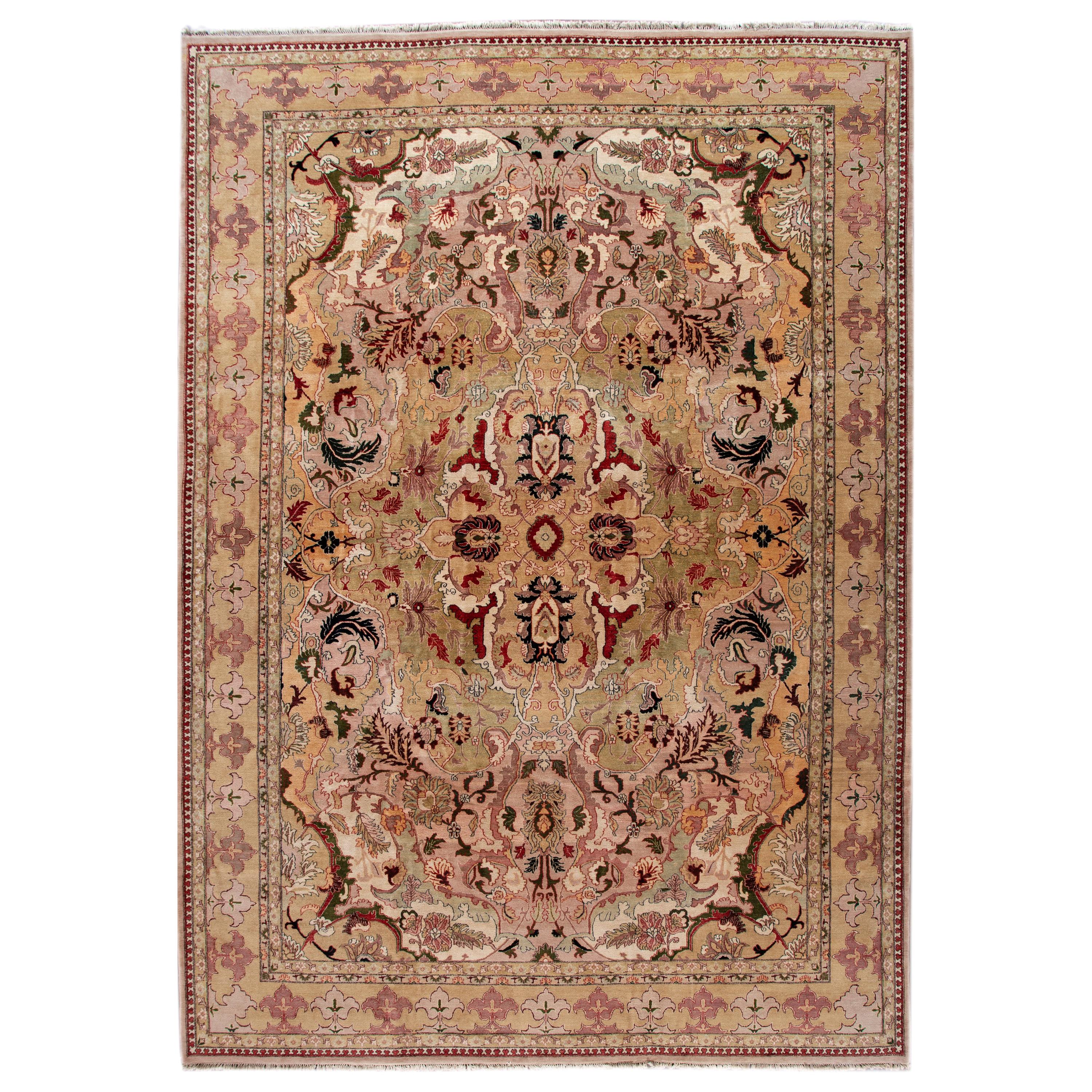 Colorful Indian Agra Handmade Wool Rug For Sale