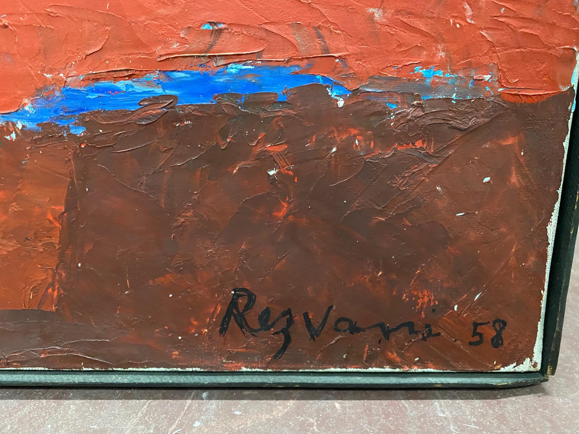Buntes abstraktes Ölgemälde auf Leinwand  „“Komposition“ von Serge Rezvani im Angebot 1