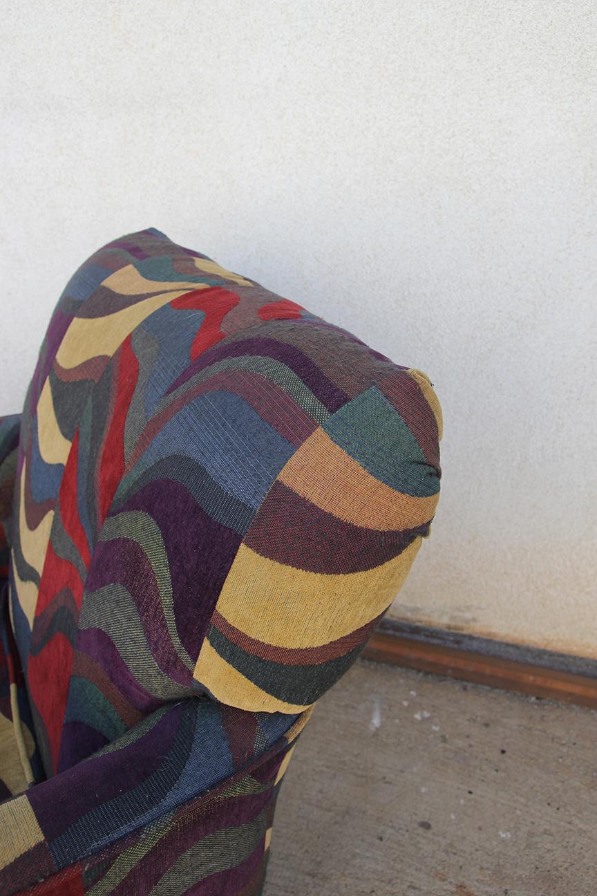  Colorfull Patchwork Club Chair in the manners of Erik Jorgensen. In Good Condition For Sale In Los Angeles, CA