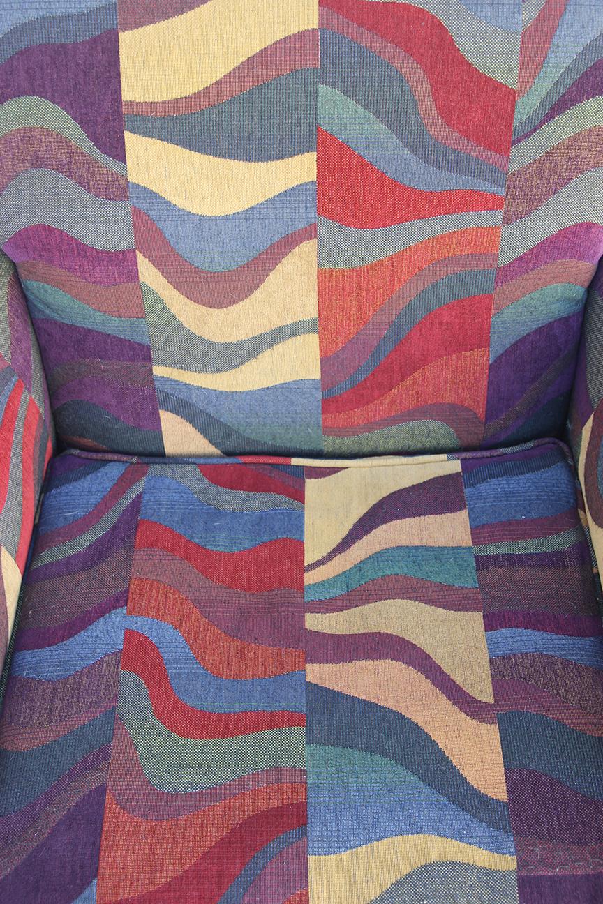 Fabric  Colorfull Patchwork Club Chair in the manners of Erik Jorgensen. For Sale