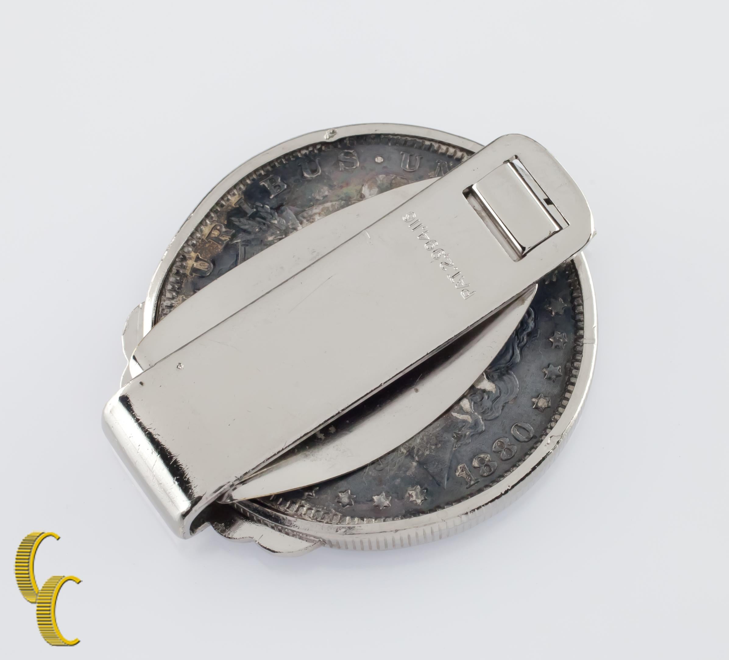 Colorized 1880 Morgan Silver Dollar Stainless Steel Money Clip In Good Condition For Sale In Van Nuys, CA