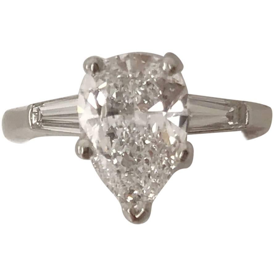 Colorless, 2.08 Carat GIA Certified Pear Shape Platinum Engagement Ring