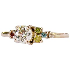 Colorless Diamond and Multi-Color Fancy Color Diamonds 14 Karat White Gold Ring