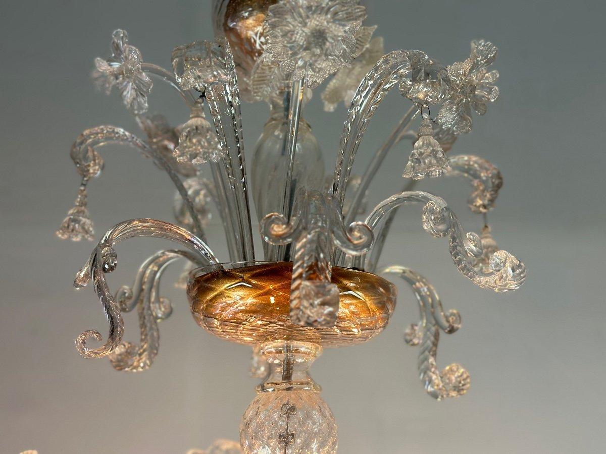 Farbloser Murano-Glas-Kronleuchter mit 8 Armen und Lights CIRCA 1890 im Angebot 5
