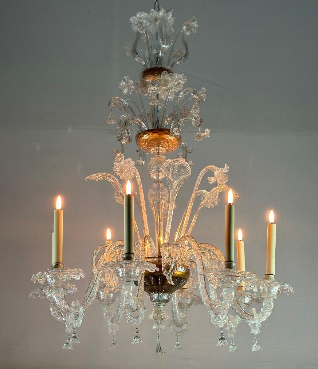 Louis XV Colorless Murano Glass Chandelier 8 Arms Of Light Circa 1890 For Sale