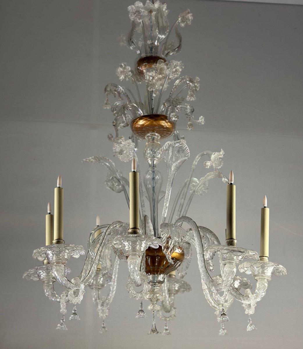 Colorless Murano Glass Chandelier 8 Arms Of Light Circa 1890 In Excellent Condition For Sale In Honnelles, WHT