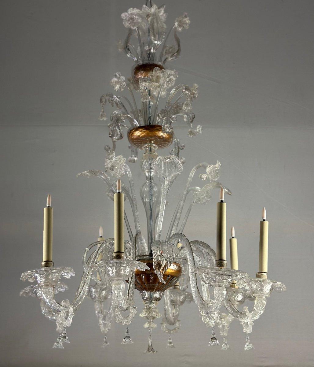 19th Century Colorless Murano Glass Chandelier 8 Arms Of Light Circa 1890 For Sale