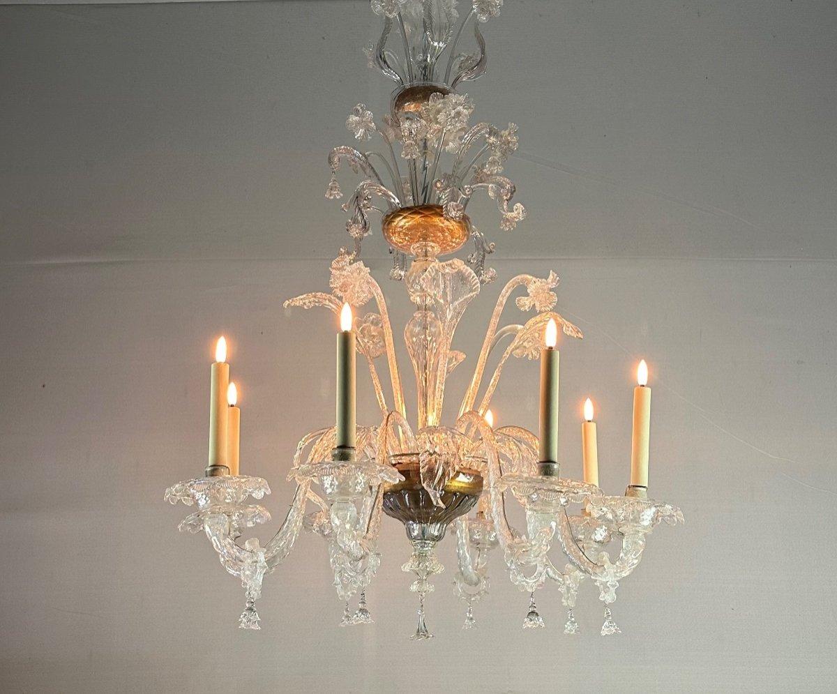 Vetro Lampadario in vetro di Murano incolore a 8 bracci di luce, circa 1890 in vendita