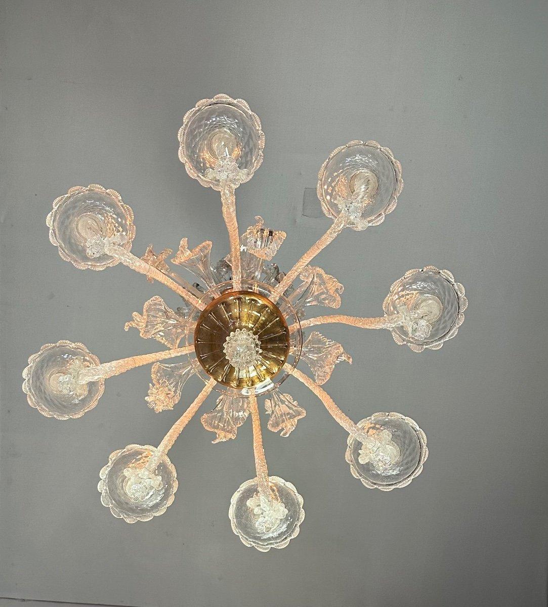 Farbloser Murano-Glas-Kronleuchter mit 8 Armen und Lights CIRCA 1890 im Angebot 3