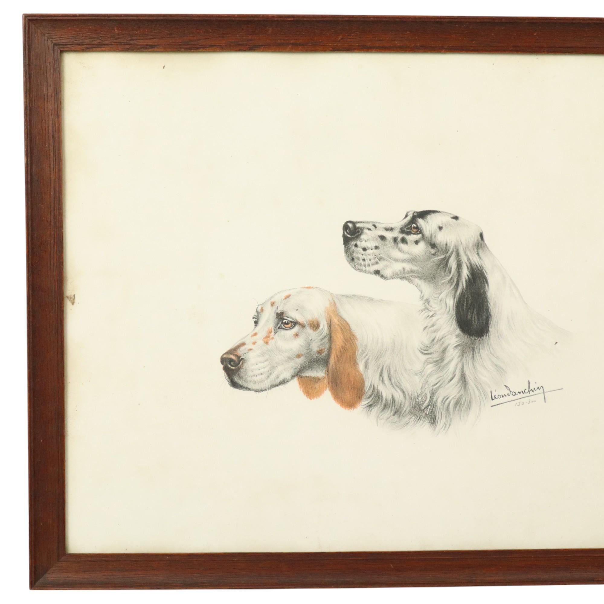 Schöne Lithographie von zwei Cocker Spaniels, ein Original-Farbdruck, Lithographie in Farbe in einem dunklen Holzrahmen mit Glas von dem berühmten französischen Sport-Künstler Leon Danchin (1887-1938), mit Bleistift signiert und nummeriert 150-300,