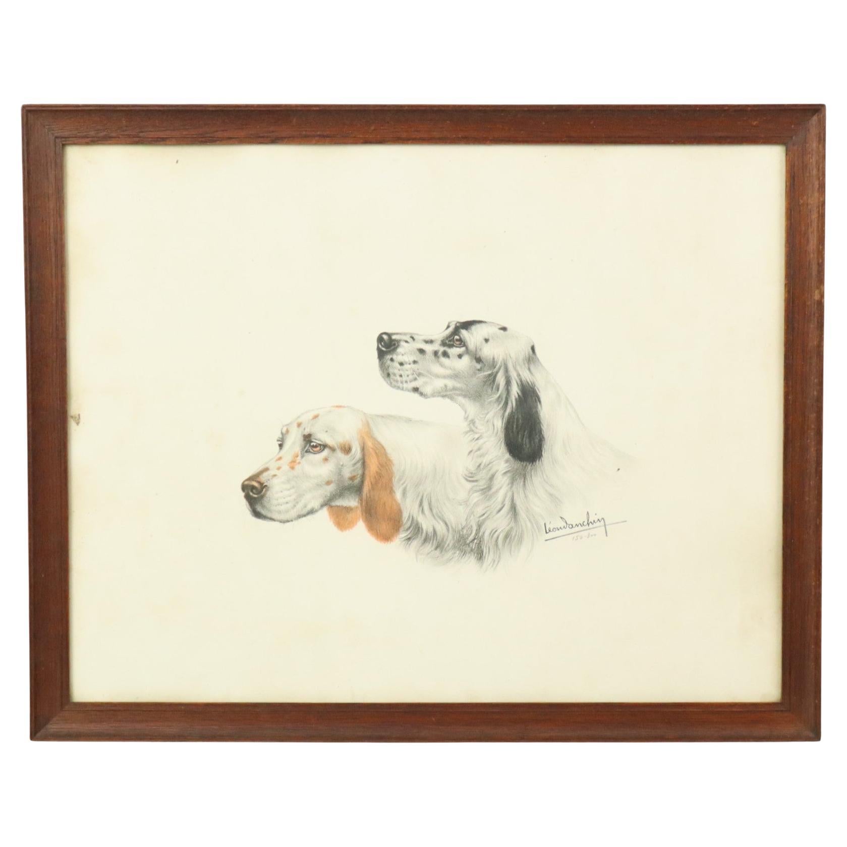 Farben Litho Leon Danchin Jagdhund Spaniel Nummeriert 150-300 im Angebot