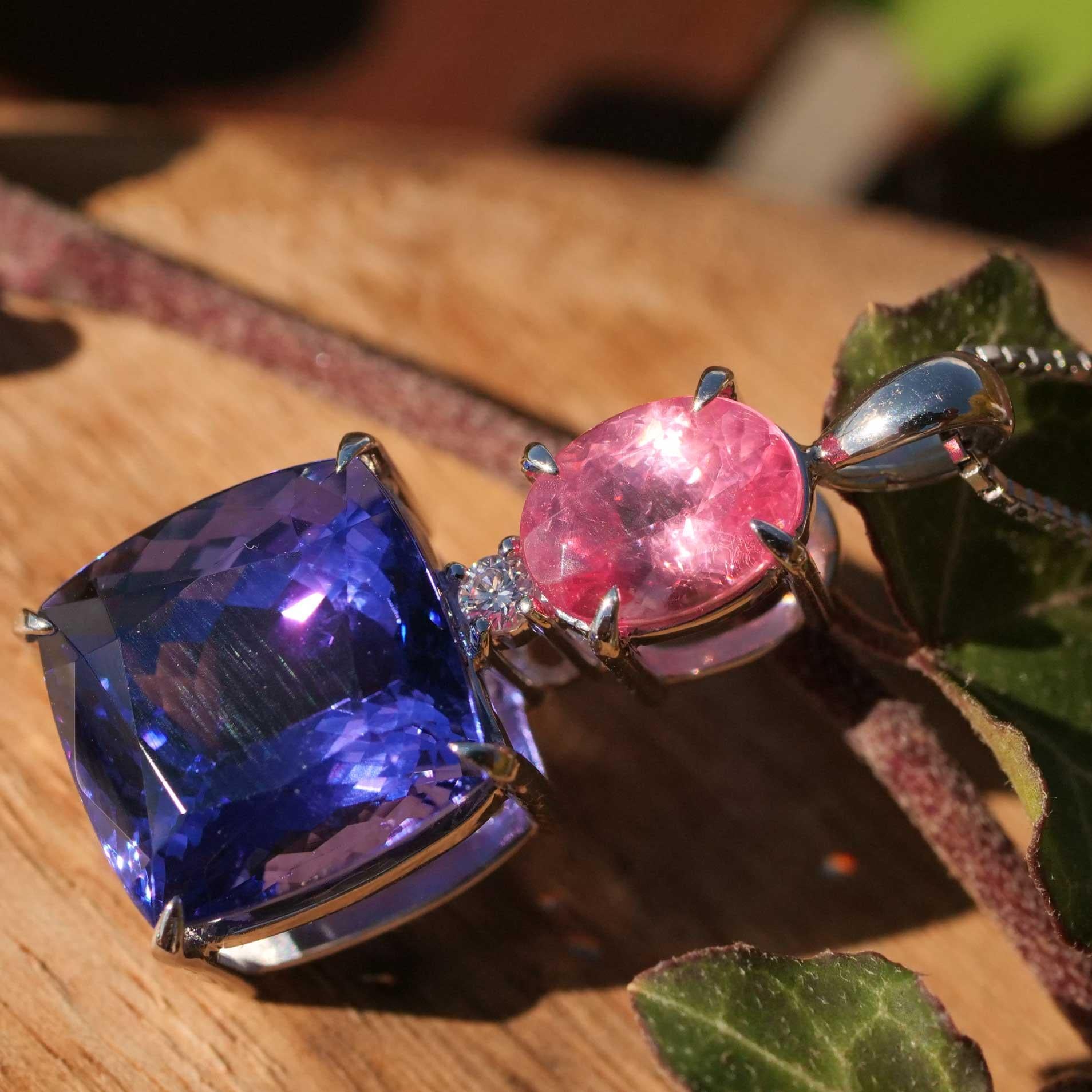 COLORWONDER Ciondolo di rodocrosite tanzanite w. Catena 10 / 2 ct AAA+ Platino in vendita 6