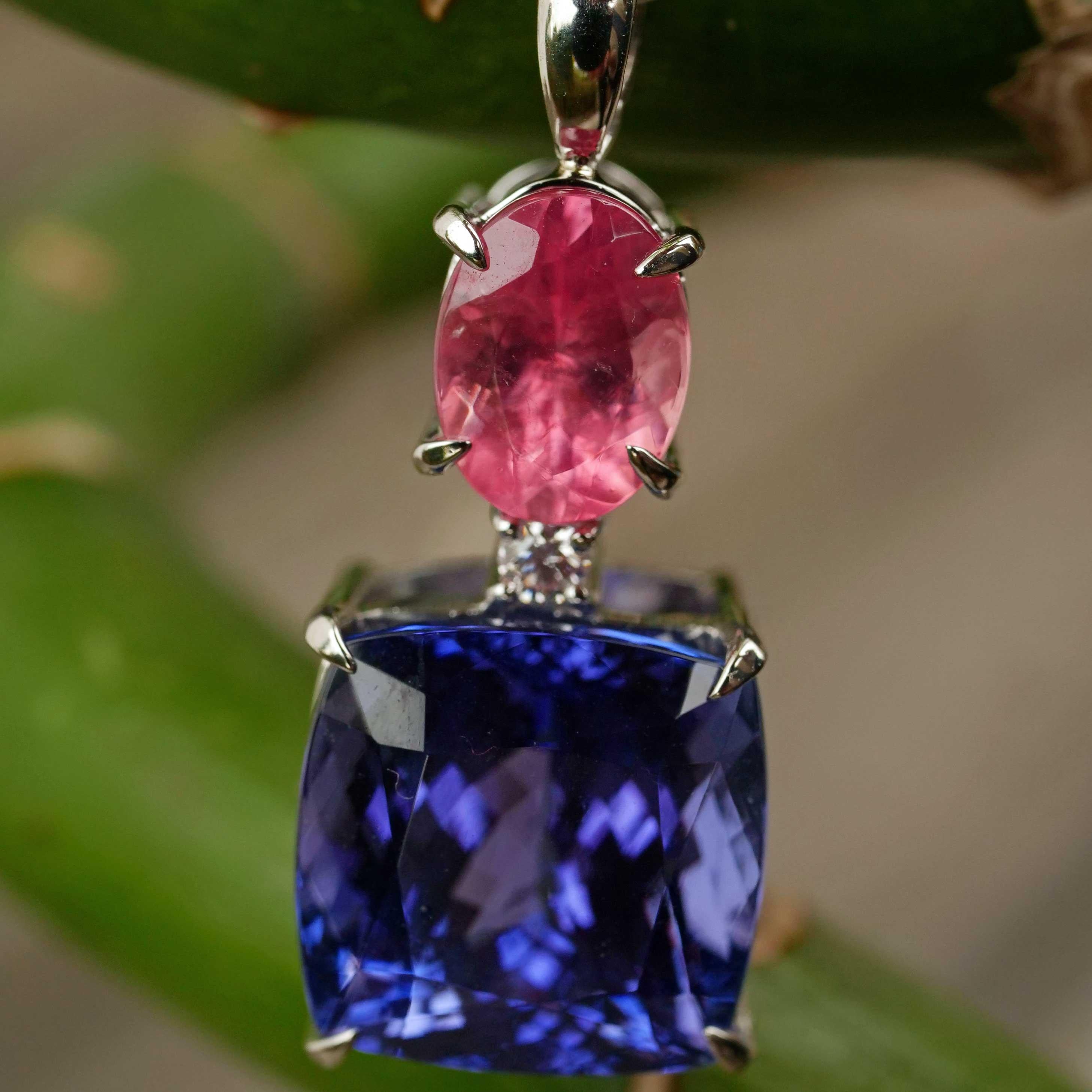 COLORWONDER Ciondolo di rodocrosite tanzanite w. Catena 10 / 2 ct AAA+ Platino in vendita 2