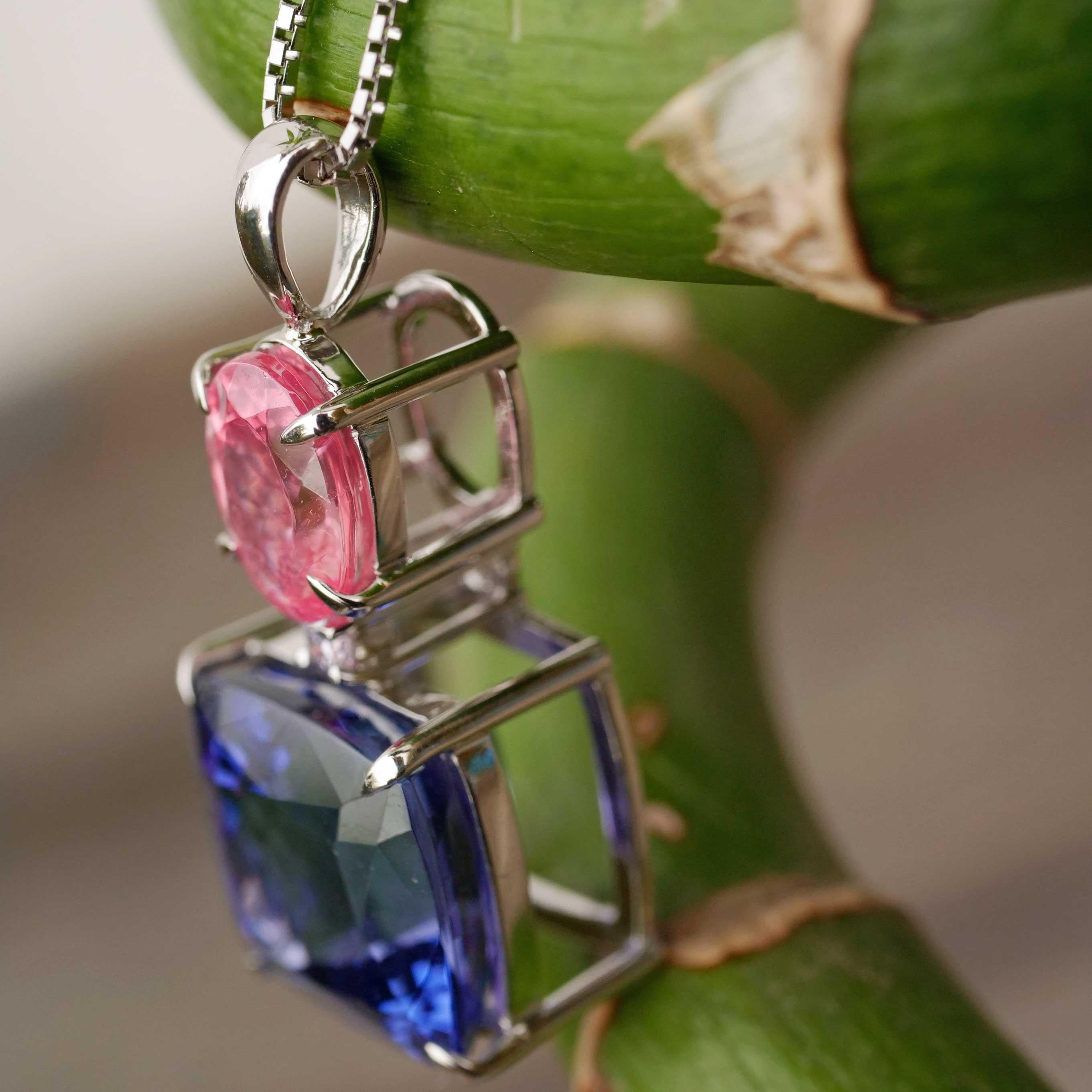 COLORWONDER Ciondolo di rodocrosite tanzanite w. Catena 10 / 2 ct AAA+ Platino in vendita 3