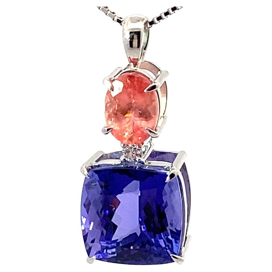 COLORWONDER Tansanit-Rhodochrosit-Anhänger m. Kette 10 / 2 Karat AAA+ Platin