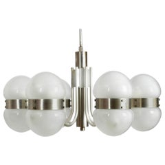Colossal 6-Armed Italian Space Age Metal Ceiling Lamp with 12 Glasses