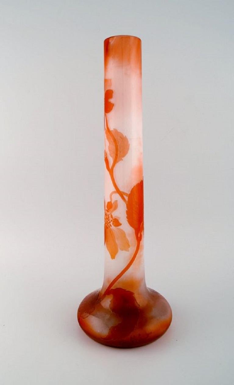 Colossal antique Emile Gallé vase in frosted and orange art glass carved in the form of flowers and foliage. Japanism, 1890s. Museum quality.
Measures: 45.5 x 16.2 cm.
In excellent condition.
Signed. (Japanism)