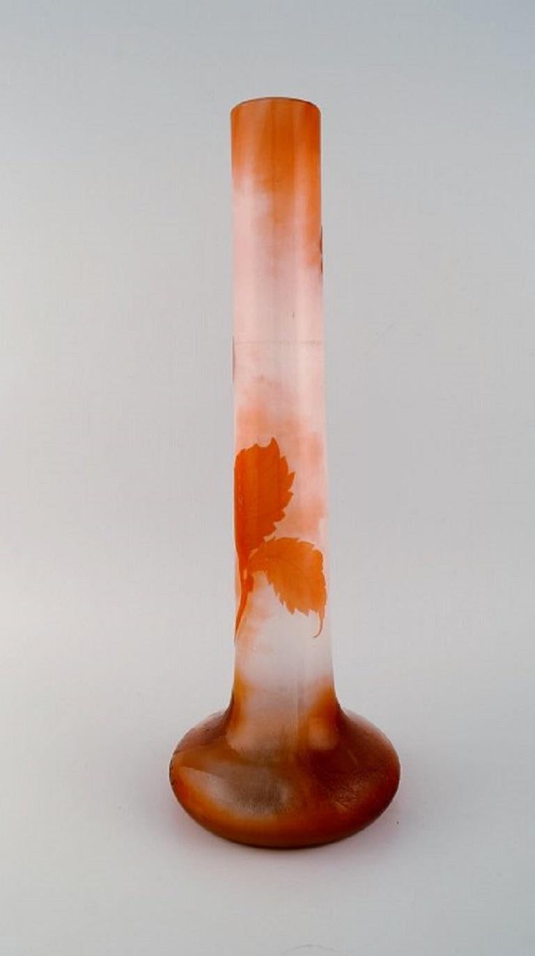 Art Nouveau Colossal Antique Emile Gallé Vase in Frosted and Orange Art Glass, 1890s For Sale