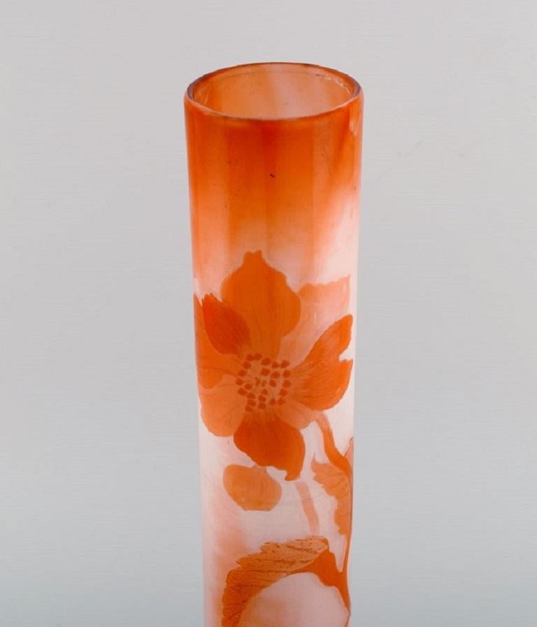 French Colossal Antique Emile Gallé Vase in Frosted and Orange Art Glass, 1890s For Sale