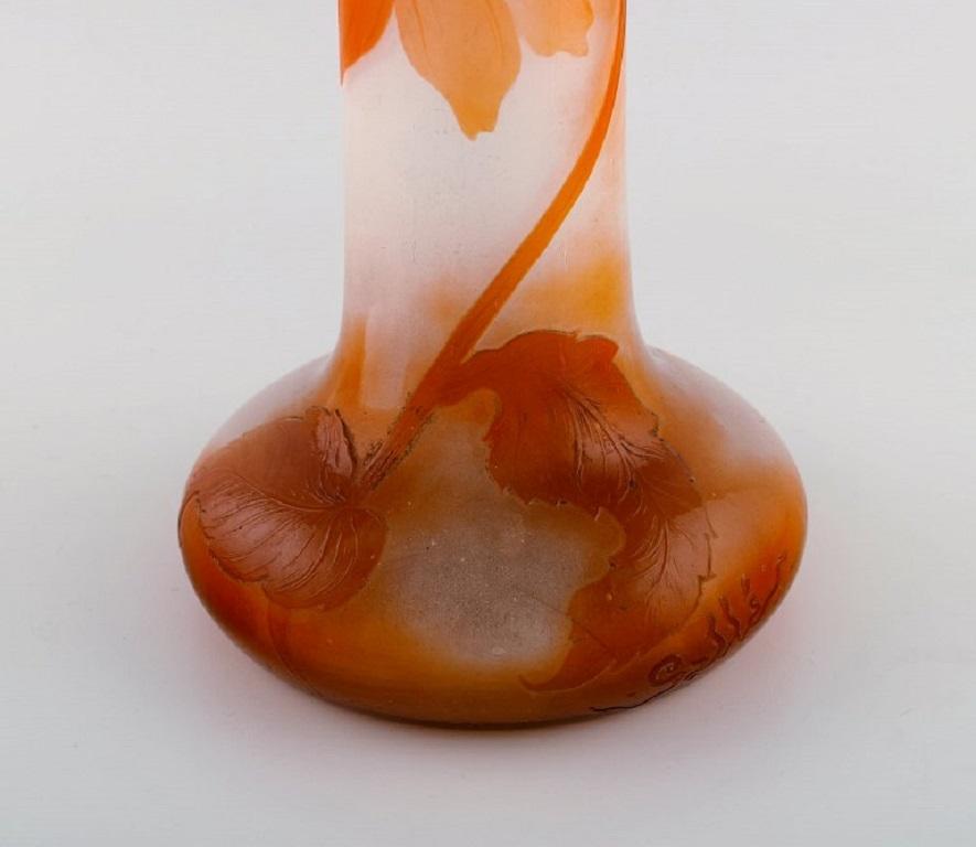 Etched Colossal Antique Emile Gallé Vase in Frosted and Orange Art Glass, 1890s For Sale