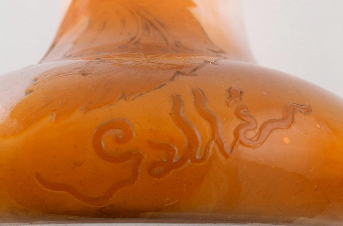 Late 19th Century Colossal Antique Emile Gallé Vase in Frosted and Orange Art Glass, 1890s For Sale