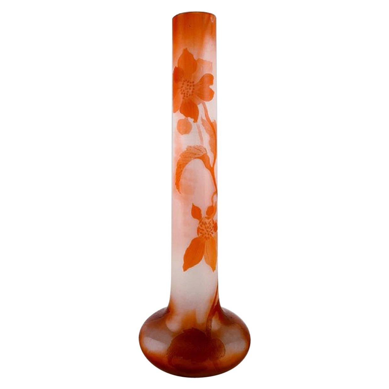 Colossal Antique Emile Gallé Vase in Frosted and Orange Art Glass, 1890s For Sale