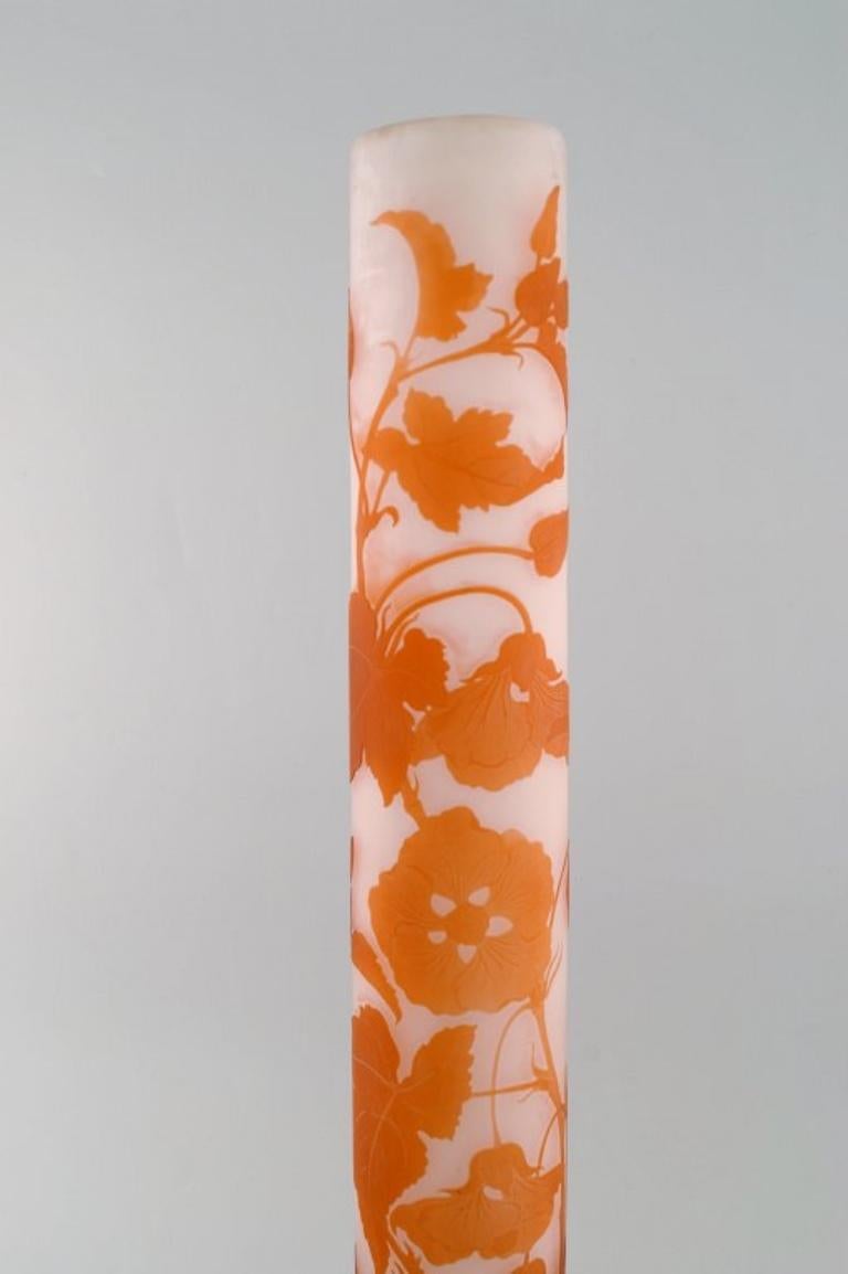 Art Nouveau Colossal antique Emile Gallé vase in frosted and orange art glass. For Sale