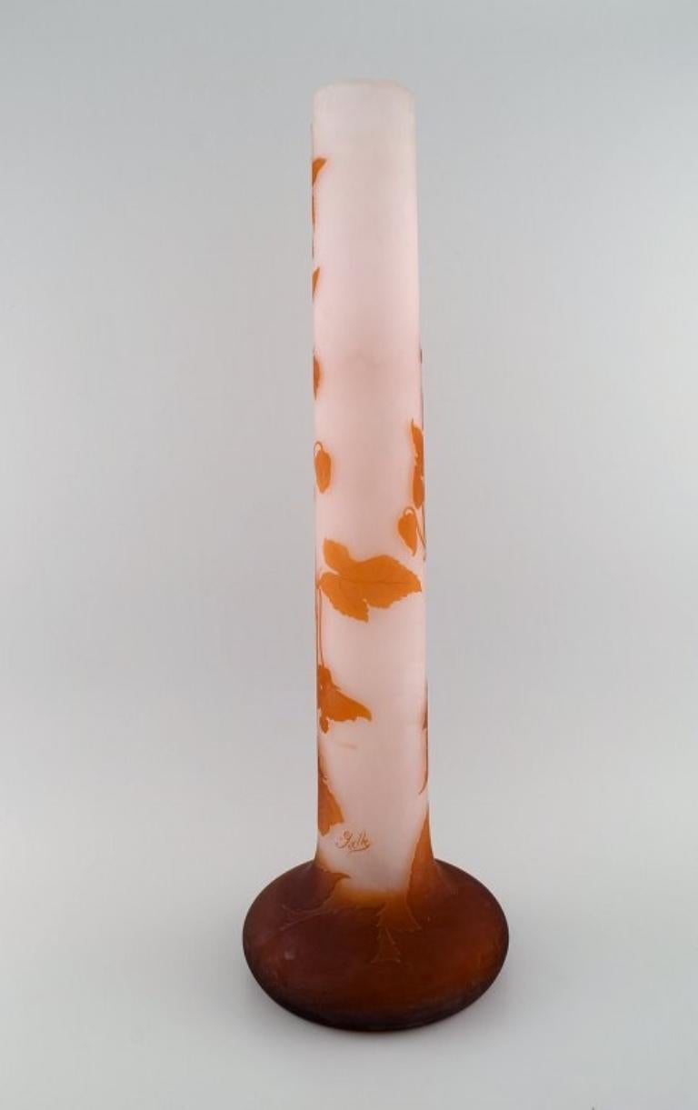 20th Century Colossal antique Emile Gallé vase in frosted and orange art glass. For Sale
