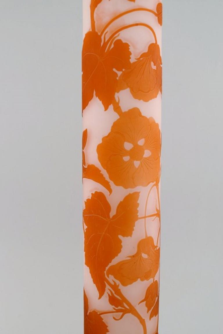 Colossal antique Emile Gallé vase in frosted and orange art glass. For Sale 1