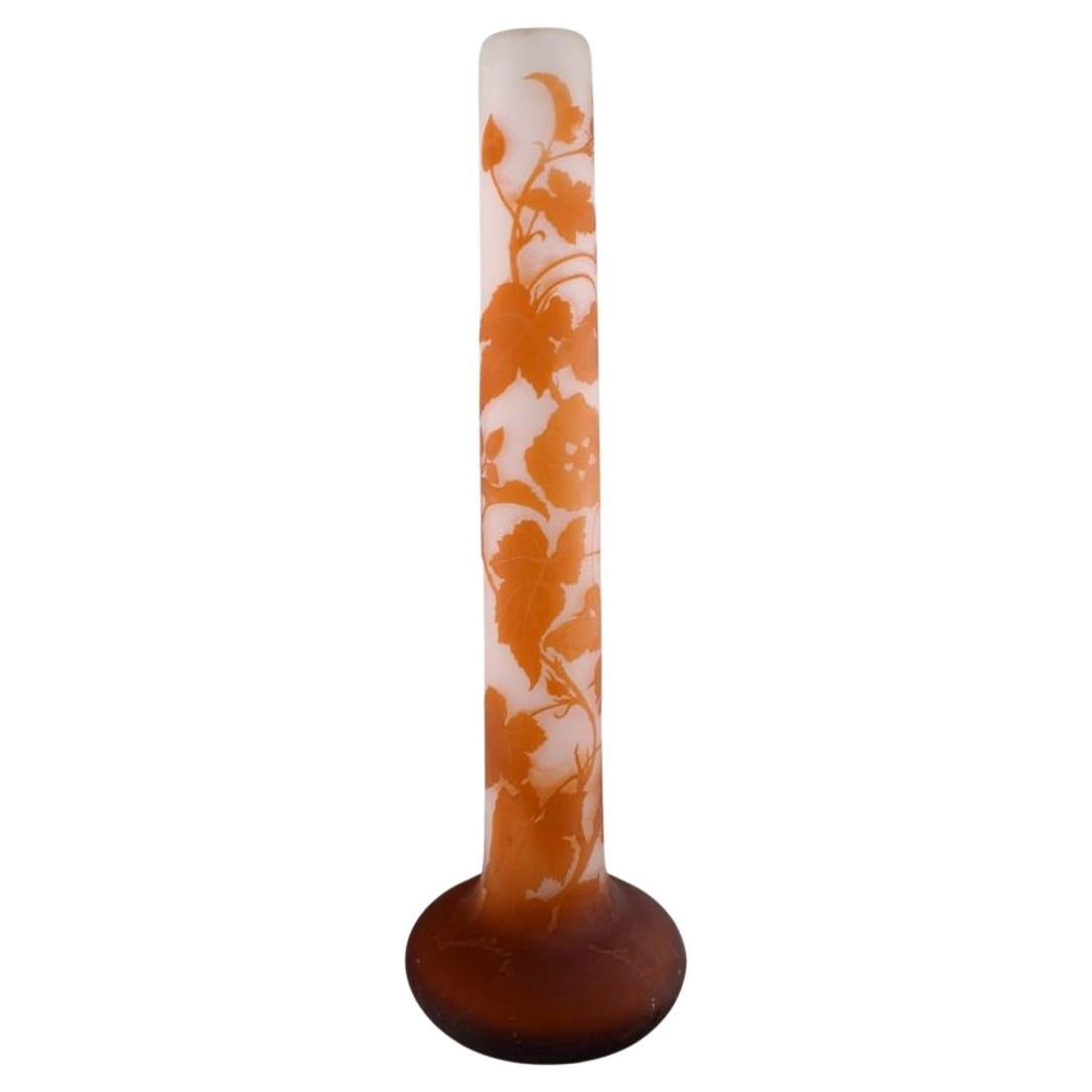 Colossal antique Emile Gallé vase in frosted and orange art glass. For Sale