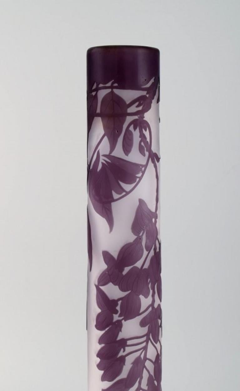 Art Nouveau Colossal Antique Emile Gallé Vase in Frosted and Purple Art Glass, Ca 1920 For Sale