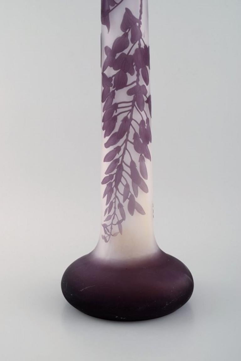 French Colossal Antique Emile Gallé Vase in Frosted and Purple Art Glass, Ca 1920 For Sale