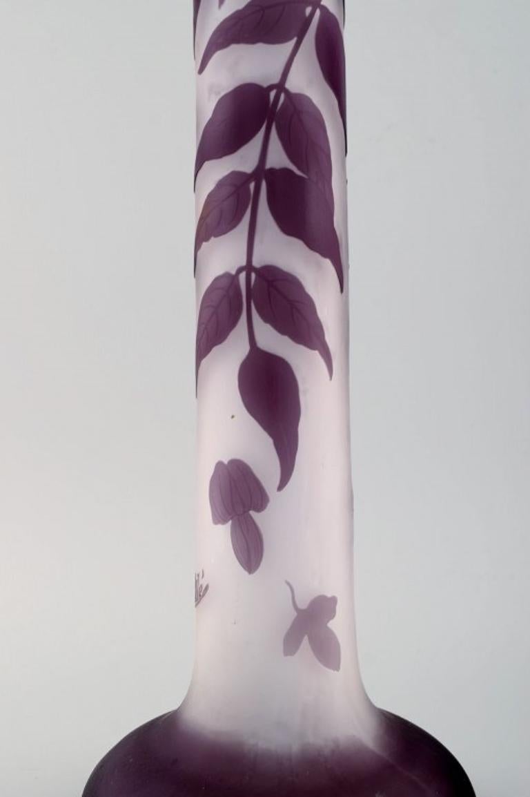 Etched Colossal Antique Emile Gallé Vase in Frosted and Purple Art Glass, Ca 1920 For Sale