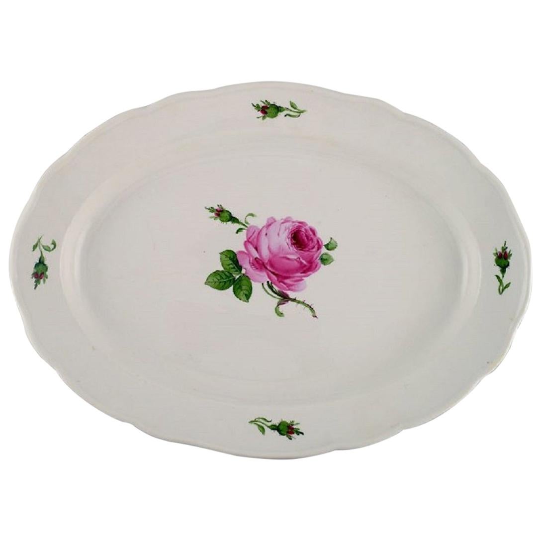Colossal Antique Meissen Serving Dish in Hand Painted Porcelain with Pink Roses