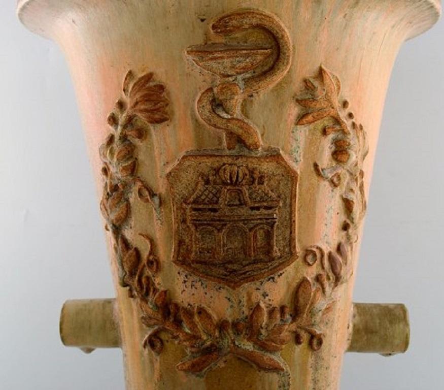 Danish Colossal Arne Bang Unique Vase in Glazed Ceramics, with Rod of Asclepius For Sale