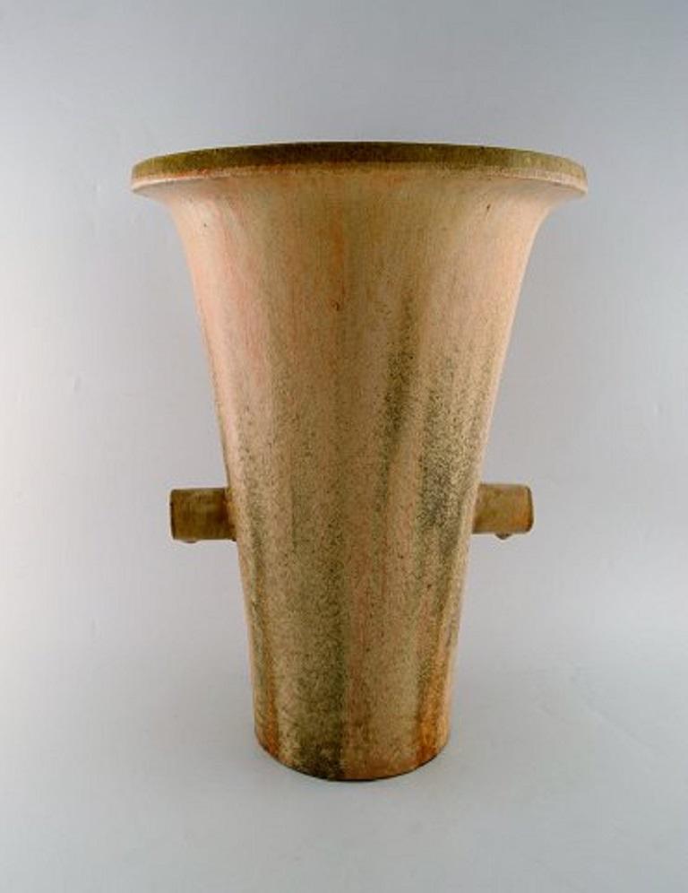 Mid-20th Century Colossal Arne Bang Unique Vase in Glazed Ceramics, with Rod of Asclepius For Sale