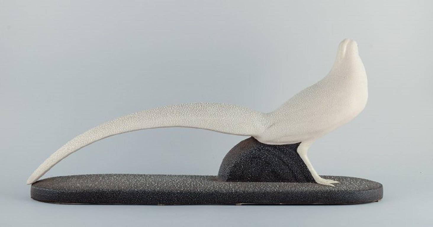 Earthenware Colossal Art Deco Sèvres sculpture of a white pheasant in earthenware.
