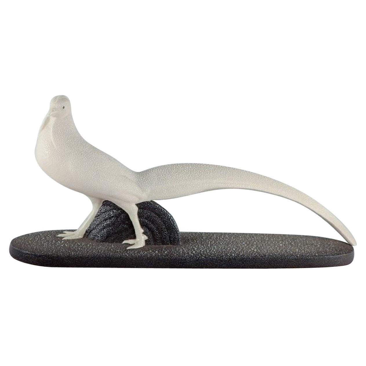 Colossal Art Deco Sèvres sculpture of a white pheasant in earthenware.