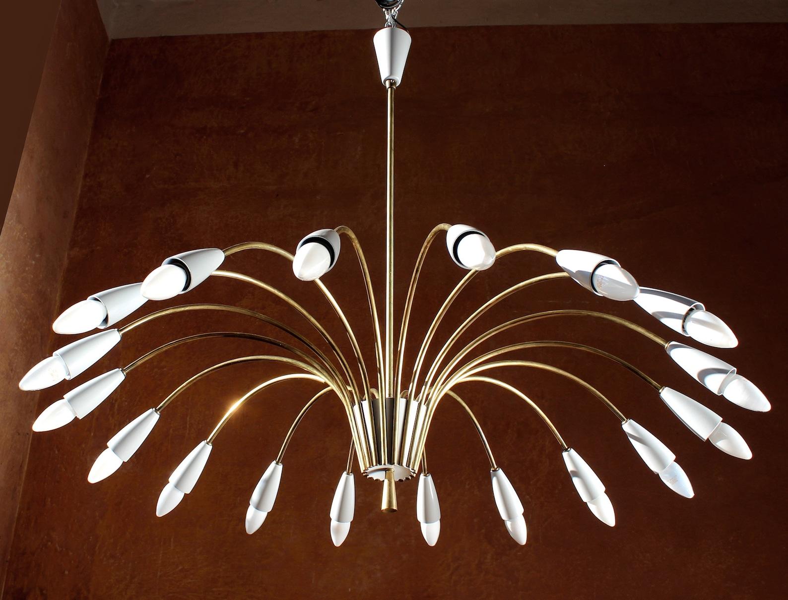 Colossal Ballroom Spider Brass & Light Grey Sputnik Chandelier, Germany 1950s  In Good Condition For Sale In Berlin, BE