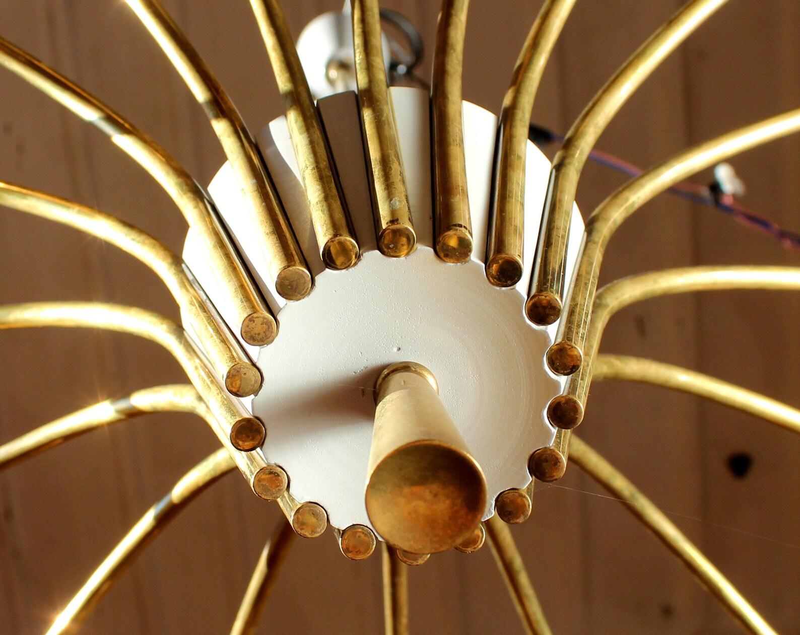Mid-20th Century Colossal Ballroom Spider Brass & Light Grey Sputnik Chandelier, Germany 1950s  For Sale