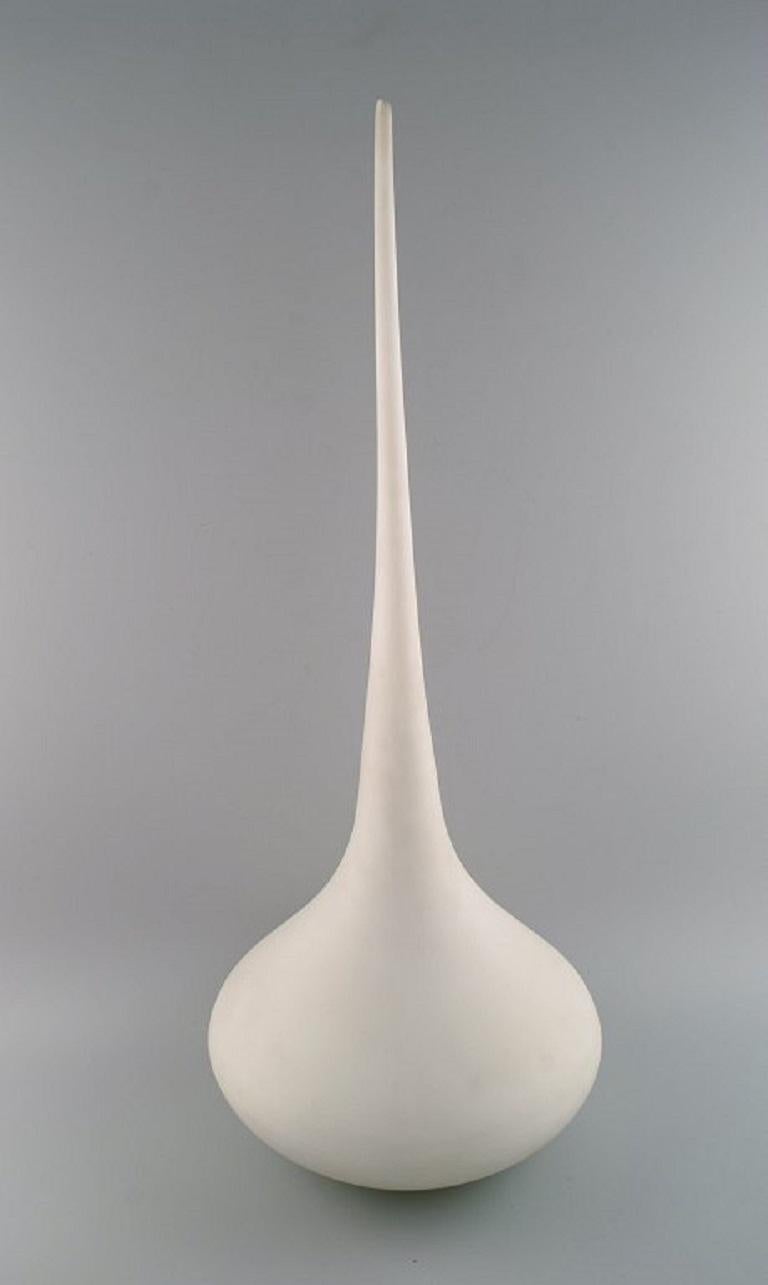 Italian Colossal Drop-Shaped Murano Vase in Matt White Mouth-Blown Art Glass For Sale