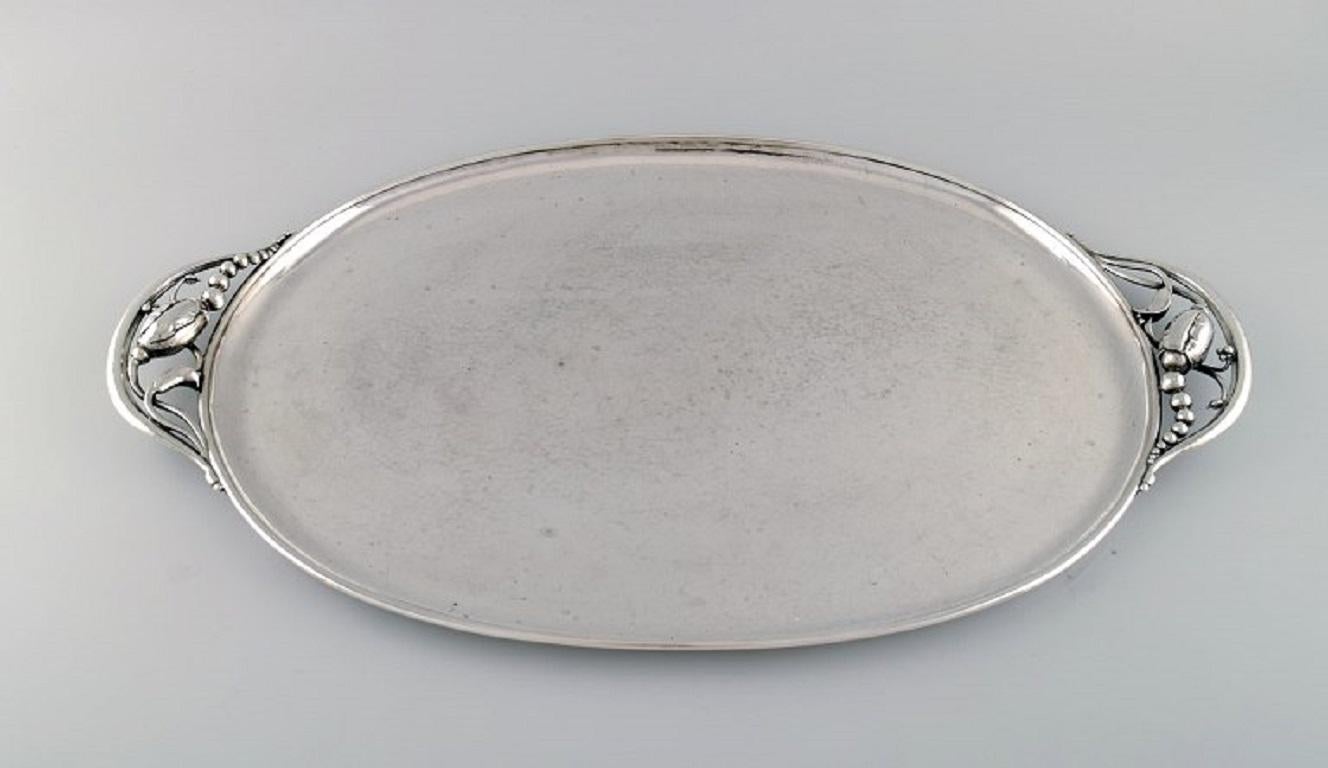 Art Nouveau Colossal Georg Jensen Blossom Serving Tray in Hammered Sterling Silver