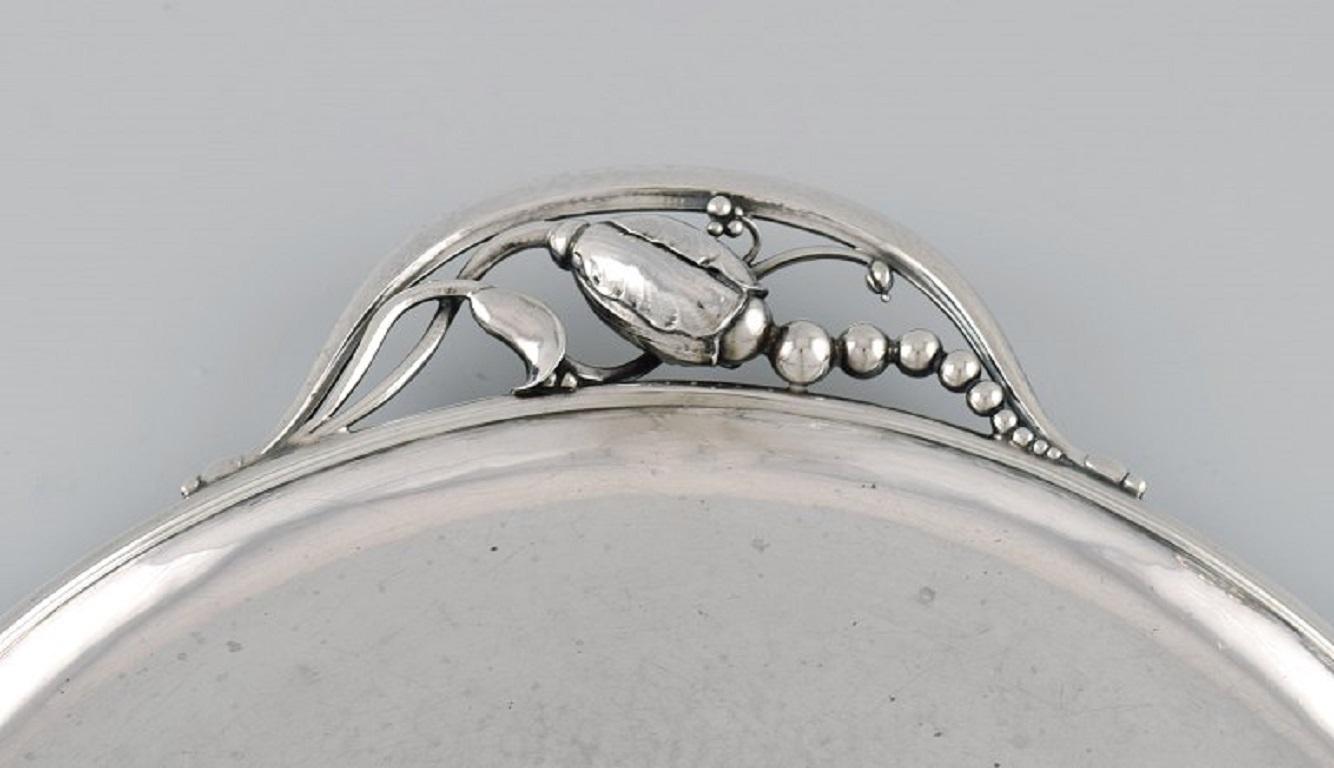 Danish Colossal Georg Jensen Blossom Serving Tray in Hammered Sterling Silver