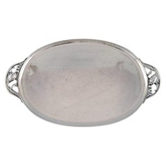 Colossal Georg Jensen Blossom Serving Tray in Hammered Sterling Silver