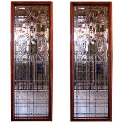 Colossal Handcut Beveled Glass Window, circa 1920, Two Matching Available
