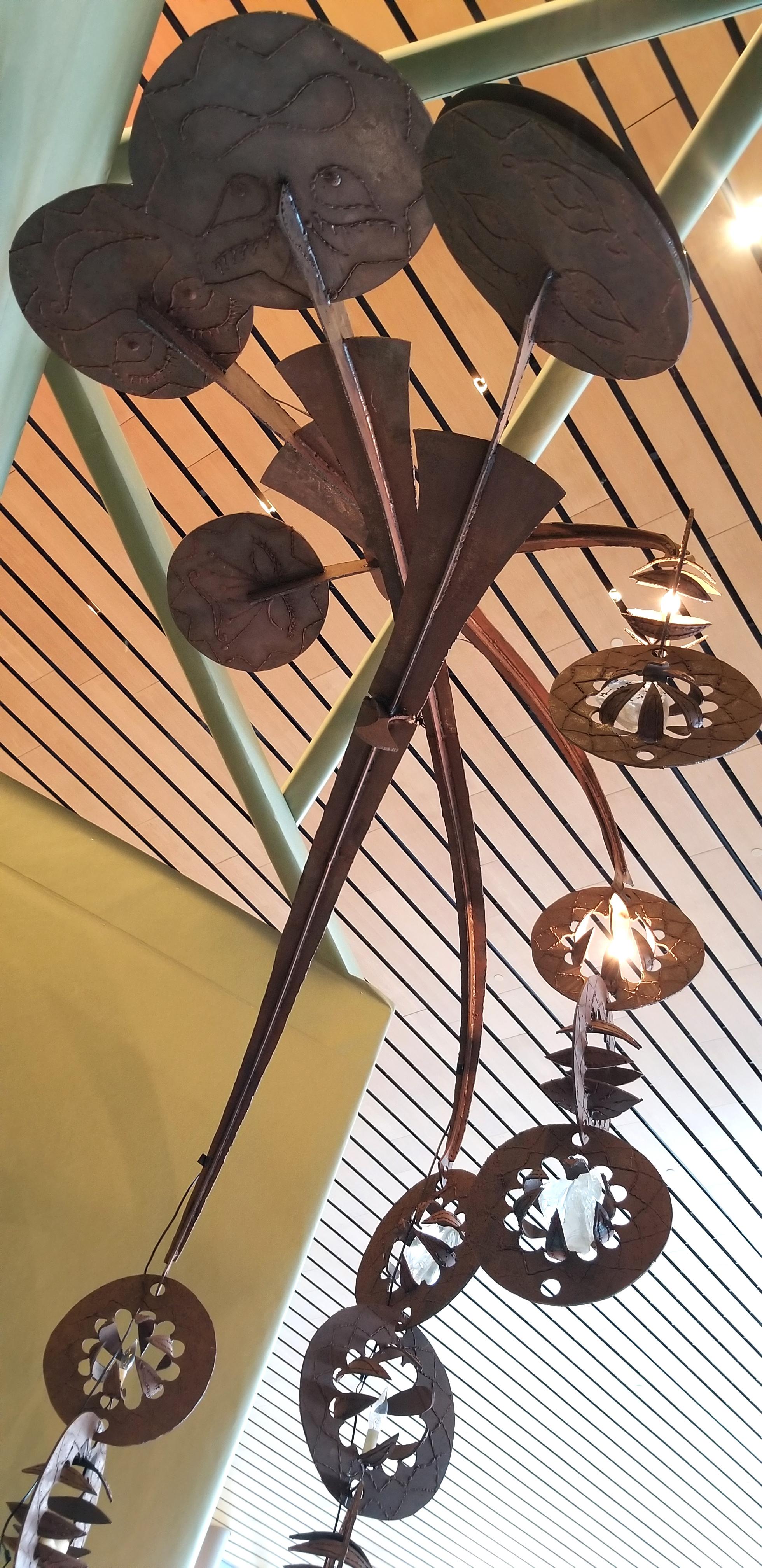 Colossal Illuminated Brutalist Mobile Sculpture by Gene Montez Flores In Excellent Condition In Dallas, TX