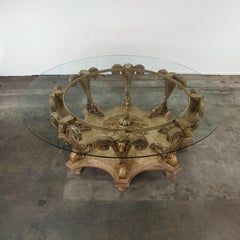 Colossal Italian Carved & Giltwood Center Table with Glass Top, 1950s