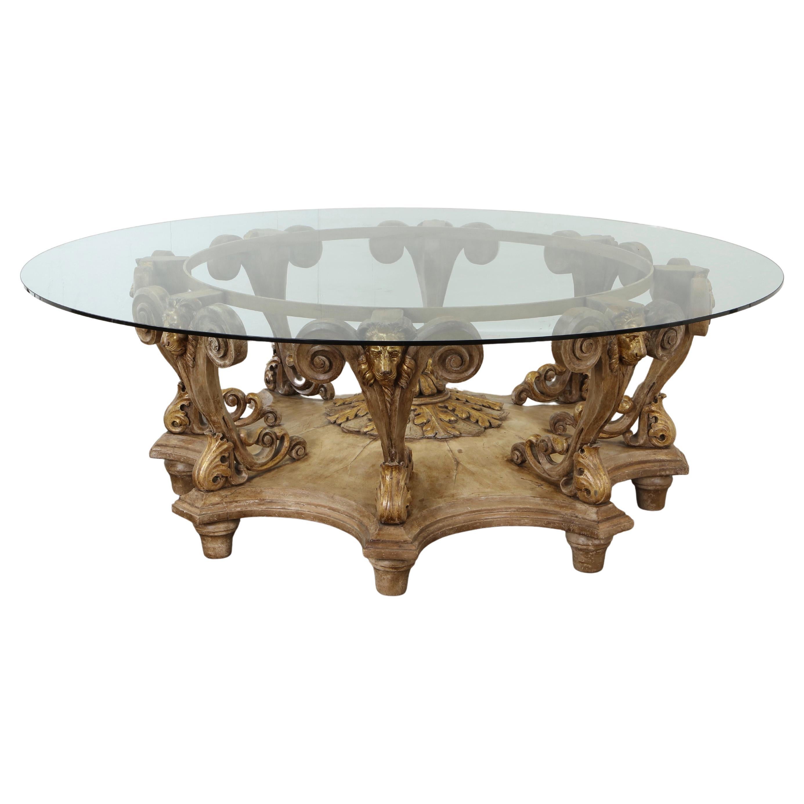Colossal Italian Carved 
Giltwood Center Table with Glass Top, 1950s